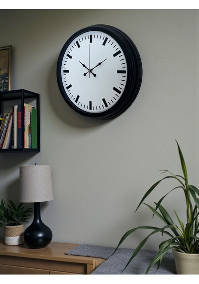Black & White Baseline 40 Cm Metal Duvar Saati Siyah