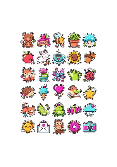 30 Adet Tatlı Hayvanlar Ve Doğa Sticker Seti - Laptop Defter Telefon İçin Çok Renkli