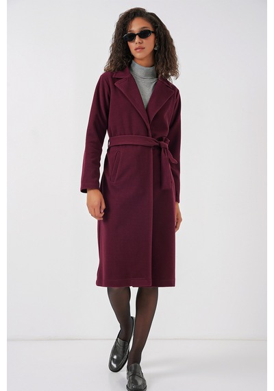 Bigdart 9118 Kruvaze Yaka Kaşe Kaban - Bordo Bordo