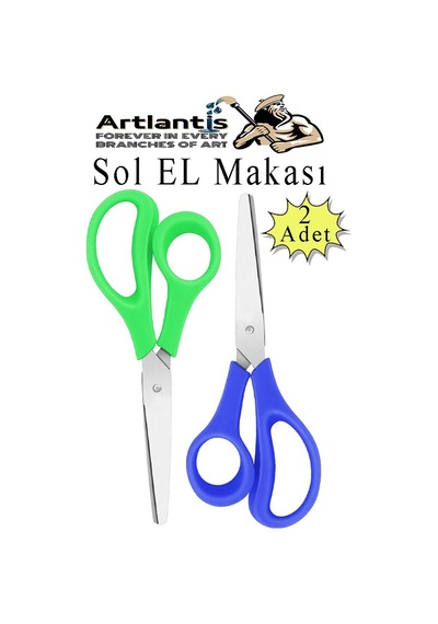 Sol El Makası 2 Adet Solak Okul Makası Plastik Saplı Solel İçin Makas Okul Öğrenci Makası Küt Uçlu Paslanmaz Çelik