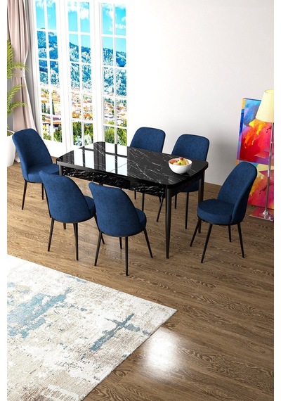 Canisa Concept Zen Serisi 80x132 Mdf Açılabilir Siyah Mermer Desen Masa Takımı Ve 6 Lacivert Sandalye Masa Siyah Mermer Desen Sandalye Lacivert Canisa Concept Zen Serisi 80x132 Mdf Açılabilir Siyah Mermer Desen Masa Takımı Ve 6 Lacivert Sandalye Masa Siyah Mermer Desen Sandalye Lacivert