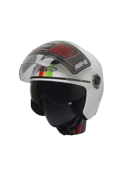 Free-m 618 Yarım Kask İtalyan Güneş Vizörlü Beyaz-yeşil-kırmızı