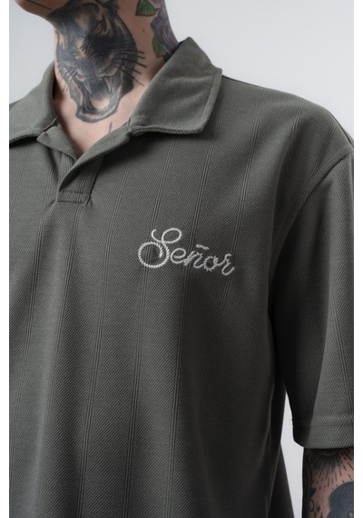 Respire Erkek Senor Yazılı Polo Yaka Regular Fit T-shirt Haki