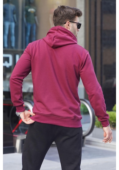 Madmext Bordo Baskılı Kapüşonlu Sweatshirt 6149-bordo Bordo