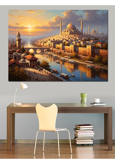Ahşap Tablo Gün Batımında Panoramik Manzara