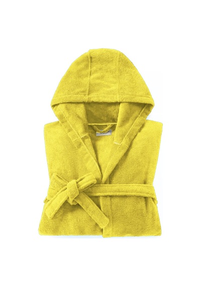 Fidel Kapüşonlu Unisex Bornoz Pamuklu Banyo Bornozu Yüksek Su Emici Koyu Sarı
