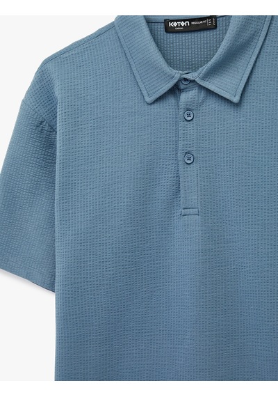 Koton Regular Fit Kısa Kollu Dokulu Pamuklu Polo Yaka Tişört Mavi 6sam10078mk