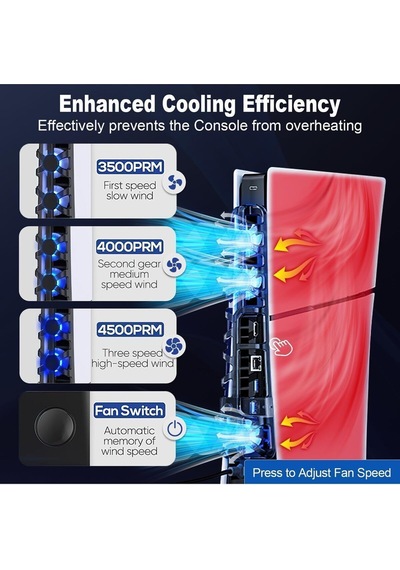 Tp5-3538 Ps5 Slim İçin Led Işıklı Kademeli Güçlü Soğutma Fanı Siyah