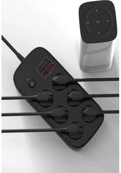 Termal Akım Korumalı 6 Lü Priz 4x Usb 2x Type-c Çıkışlı Grup Priz Çoğaltıcı 3500w Siyah 2 M