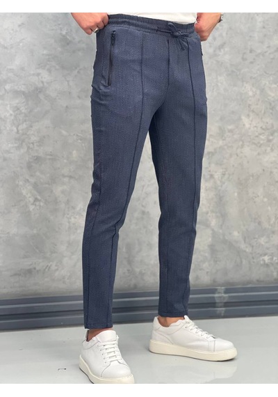 Modefendi Çizgi Detaylı Slim Fit Pamuk Likra Jogger Pantolon Lacivert