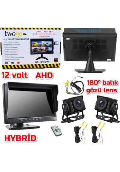 10 İnç Hybrid Dvr Ekran 2 Adet 180 Derece Balık Gözü Lens 12 Volt