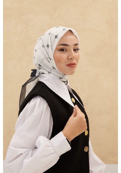 Silk Home Olinda Eşarp - Beyaz Siyah - Beyaz Siyah