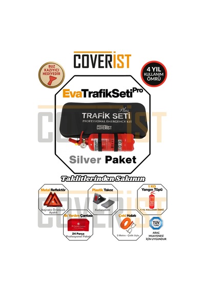 Eva Trafik Seti Plus - 1 Kg Yangın Tüpü - 4 Yıllık - Siyah - Silver Paket