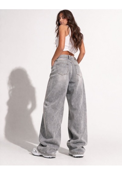 St.poll Gri Yıkamalı Unisex Baggy Jeans Pantolon Açık Gri