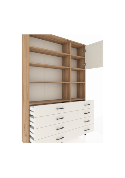 Arges Dolap 8 Raflı 8 Çekmeceli Tek Kapaklı 132x30x195 Çam-a... Çam