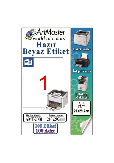 A4 Hazır Beyaz Etiket 210x297mm 100 Sayfa 1 Paket Kendinden Yapışkanlı Fotokopi Lazer İnkjet Kağıdı Yazıcılar İle Uyumlu