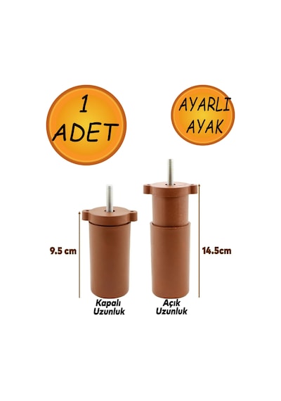 Ayarlanabilir Gizli Mobilya Kanepe Baza Koltuk M8 Civatalı Vidalı Orta Destek Ayağı Ayak Kahve 9.5cm Diğer