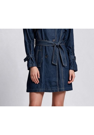 Marsel&leon Marsel Leon Kadın Denim Kruvaze Trençkot Çentikli Yaka Kuşak Detaylı Mavi
