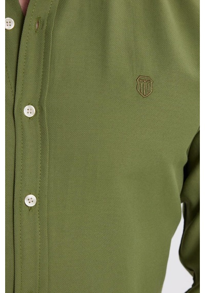 Tudors Erkek Slim Fit Dar Kesim Düz Oxford Armalı Yaka Düğmeli Yeşil Spor Gömlek-42014 Yeşil