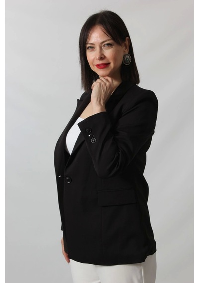 Moda Berray 1905 Siyah Kadın Büyük Beden Blazer Ceket Siyah