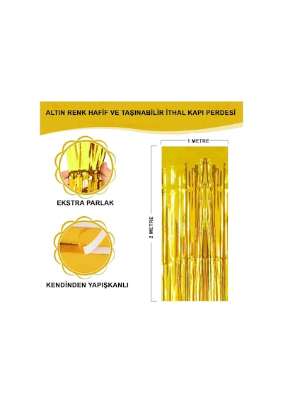 Altın - 343 - Gold Renk Ekstra Metalize Parlak Saçaklı Arka Fon Perde İthal A Kalite - Metemıx - 1x2 Metre Tüm Yaşlar
