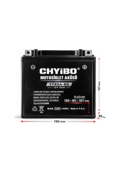 Chyibo Ytx9a-bs 12v 9ah Motosiklet Aküsü 1 Koli 10 Adet 150 85 107