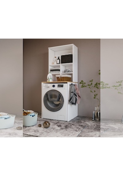 Bone 2 Kapaklı 7 Bölmeli Çamaşır Makinası Dolabı Beyaz