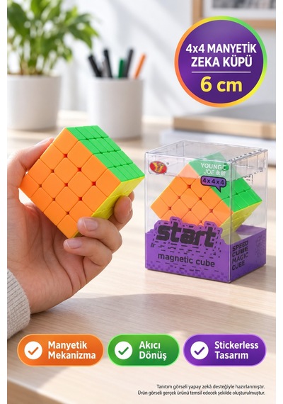 Manyetik 4x4 Zeka Küpü Young Joe Magic Start Hız Küpü Stickerless Renkli Akıcı Dönüş 6 Cm