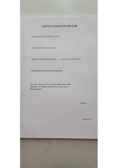 Gözlük-Optik Teftiş ve Denetim Defteri