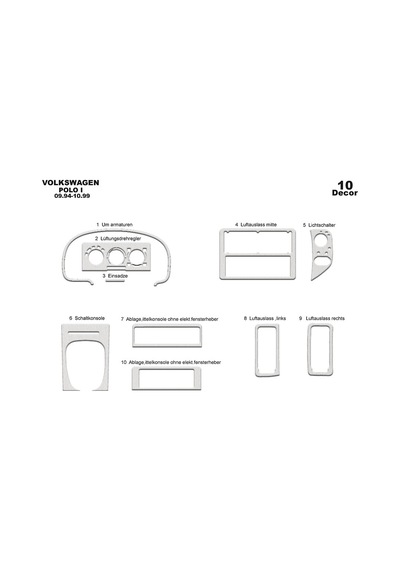 Volkswagen Polo Uyumlu Torpido Kaplama 1994-1999 10 Parça Alüminyum