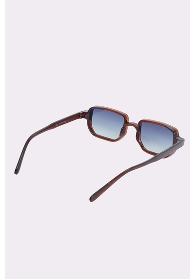 Unisex Geometrik Çerçeve Kahverengi Çerçeve Uv 400 Korumalı Güneş Gözlüğü-51569 Çok Renkli