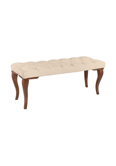 Gazzini Classic Lükens Gürgen Ayak Chester Model Kapitoneli Krem Puf Bench - Ceviz Ayak
