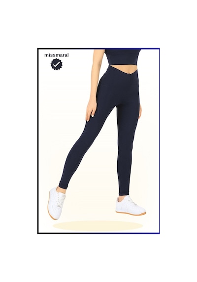 Missmaral Slim Fit Yüksek Bel Toparlayıcı Lacivert Spor Tayt Flatlock Dikiş Detaylı Fit Tasarım Oslo 1090 Lacivert