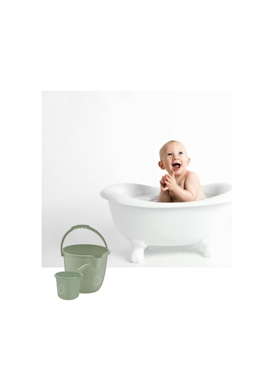 2 Li Bebek Banyo Su Kovası Ve Maşrapası Seti, Saplı Oluklu Kova 13lt Ve Maşrapa 1,5lt Set Yeşil Yeşil