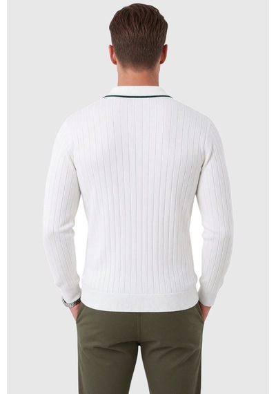 Deepsea Erkek Slim Fit Tüylenmeyen Çizgi Dokulu Beyaz Triko Kazak Fermuarlı Polo Yaka 2700401 Deepsea Erkek Slim Fit Tüylenmeyen Çizgi Dokulu Beyaz Triko Kazak Fermuarlı Polo Yaka 2700401