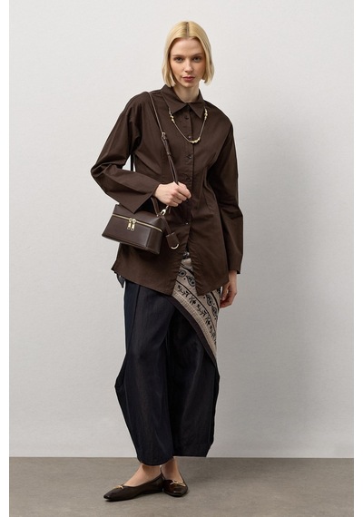 Molene Kahverengi Pensli Fitted Poplin Gömlek