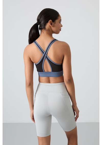 Tommy Life Petrol Çapraz Sırt Detaylı Slim Fit U Yaka Pedli Kadın Spor Büstiyer - 97121 Petrol