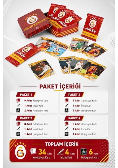 Mythos First Galatasaray 2025-2026 Sezonu Koleksiyon Kartları Metal Kutu 34 Kart Resmi Lisanslı