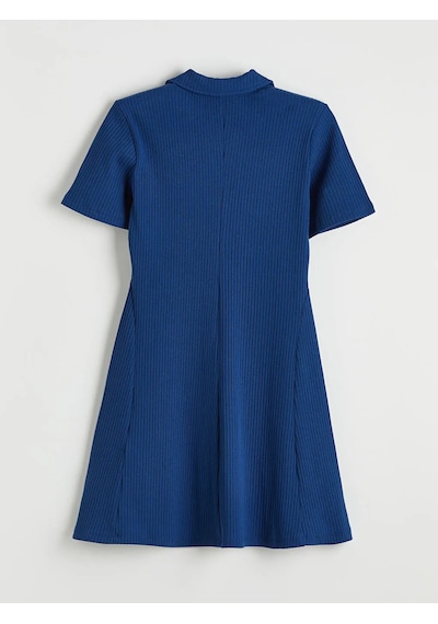 Lc Waikiki Lacivert Polo Yaka Fitilli Peplum Mini Elbise