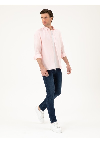 Cacharel Pembe Regular Fit %100 Keten Gömlek