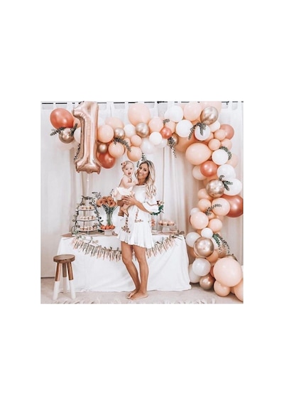 100 Adet Metalik Balon Ve Balon Zinciri Krom Gümüş, Rose Gold, Beyaz, Pembe Konsept Parti Seti Mix