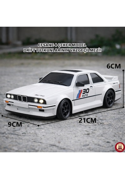 Oyuncak Bmw E30 Drift Araba 4x4 Uzaktan Kumandalı Araba 2.4ghz Şarjlı Led Işıklı 15 Km Hız Araba Beyaz