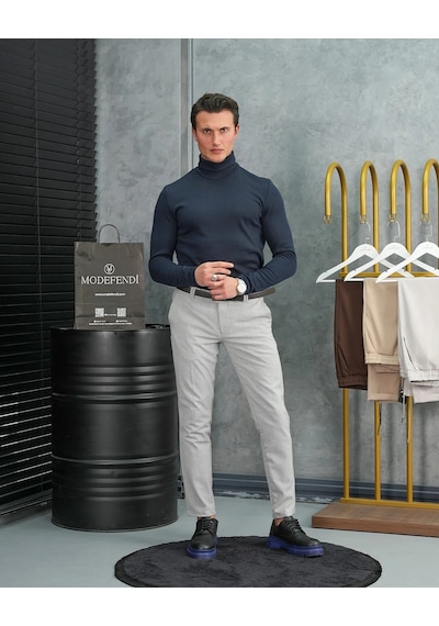 Modefendi Slim Fit İtalyan Kesim Tam Balıkçı Boğazlı Kazak Lacivert
