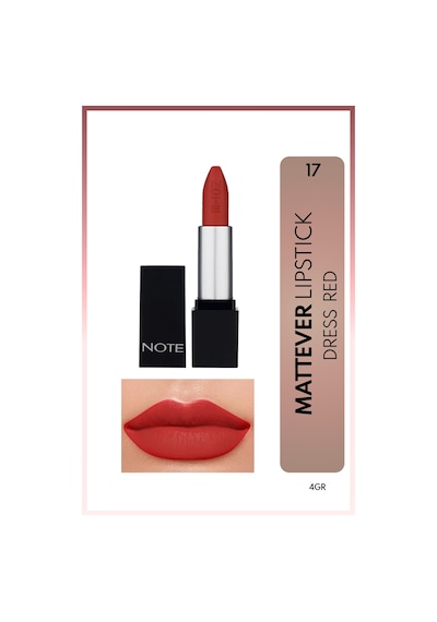 Note Cosmetique Mattever Lipstick Yarı Mat Saten Bitişli Ruj 17 Dress Red - Kızıl Kahverengi