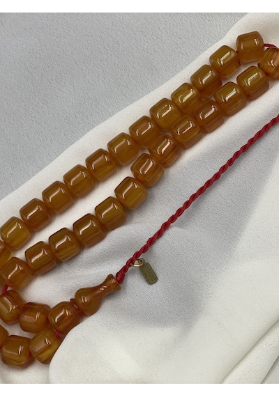 Omari Osmanlı Benzetme Kapsül Kesim Bal Sarısı Sıkma Kehribar Tesbih 10x11 Mm Sarı