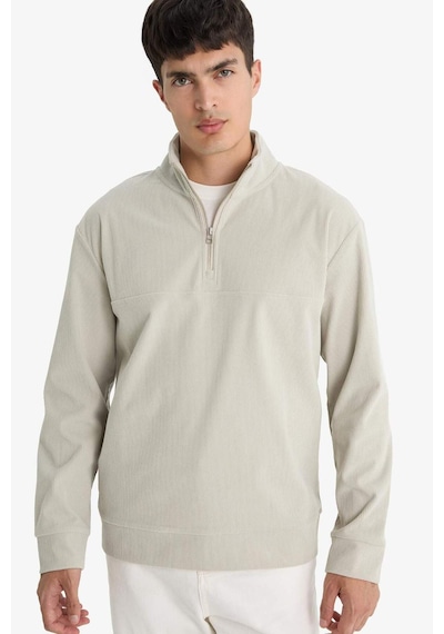 Defacto Regular Fit Dik Yaka Yarım Fermuarlı Fitilli Kadife Sweatshirt E9618ax25aubg766 Bej