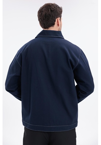 Erkek Dikiş Detaylı Oversize Gabardin Ceket - Mont-392 Lacivert