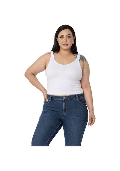 Disentis Büyük Beden Askıları Büzgülü Drapeli Crop Beyaz Body-beyaz Beyaz