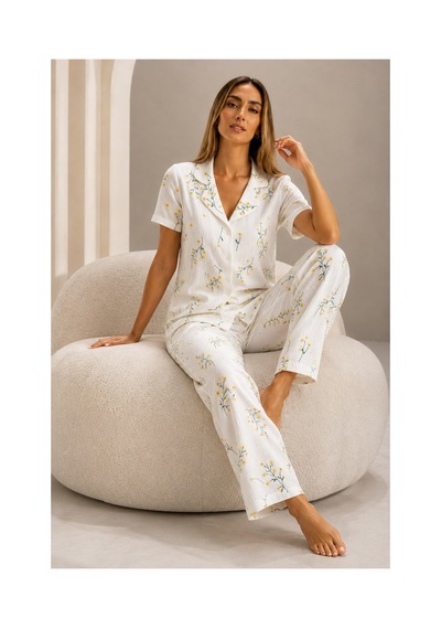 Fit Women Kadın Kısa Kol Rahat Kalıp Şık Çok Renkli Pijama Takımı