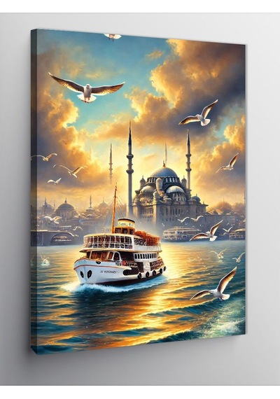 Kanvas Tablo İstanbul Ve Gün Batımında Vapurlar 100cmx140cm